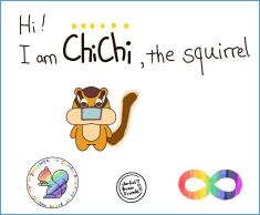 It is the first page of 'Chichi, the squirrel.' episode. The logo of Colorful Brain Friend, watermark, neurodiversity infinity logo are also presented.