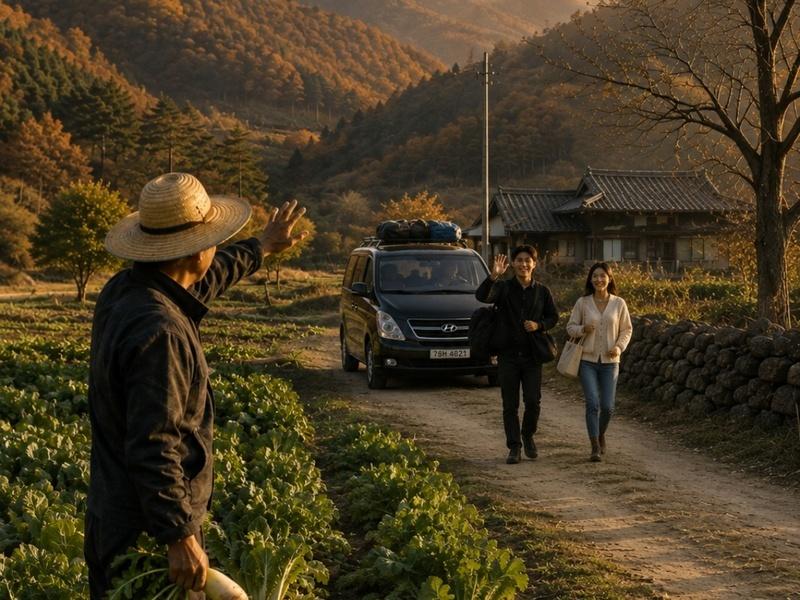 After experiencing both success and collapse, Woojin begins a new life in the quiet countryside of Gangneung. The scene symbolizes his rediscovery of family, peace, and the value of everyday life after years driven by ambition.