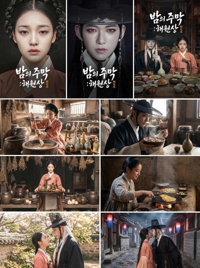 Posters and key scene stills from "Haewonsang: Table of Wishes"