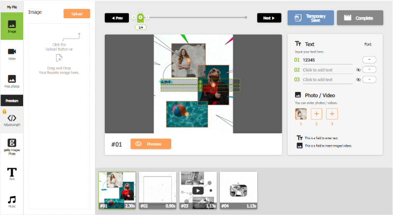 Screen shot of VideoMonster Web Service's Editing UI