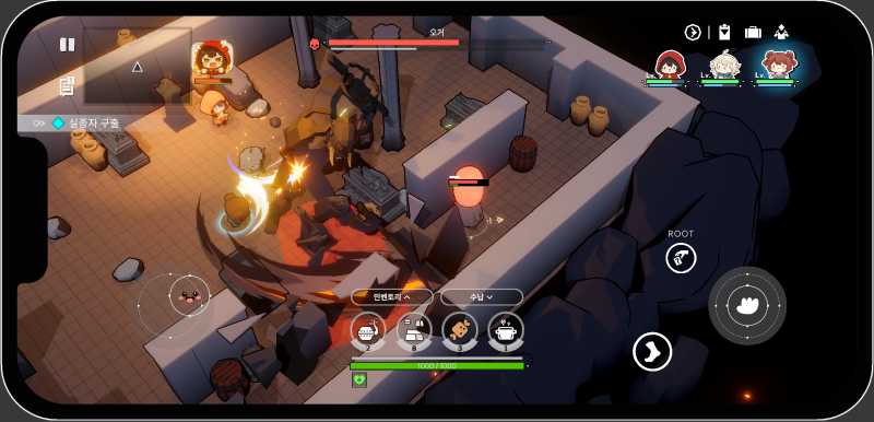 A tense in-game screenshot highlighting a giant boss's attack pattern and the cooperative combat dynamics with AI companions.