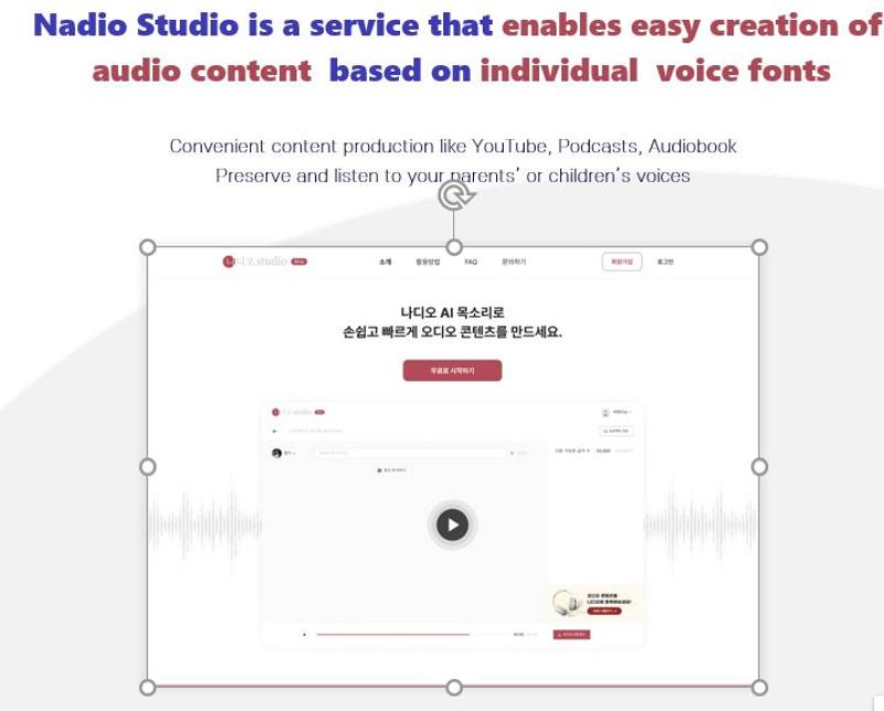 Nadio Studio is a service that enables easy creation of audio content  based on individual  voice fonts