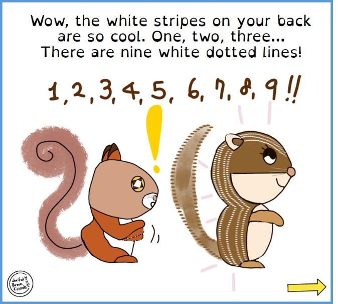 Ari, the squirrel has nine white dotted-stripes on her back.