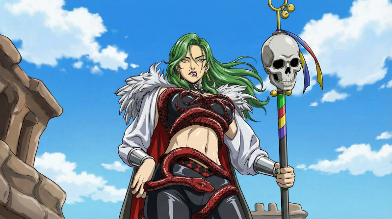 A striking scene featuring the Green Queen, a key character from “LiPi: The Green Queen.”
