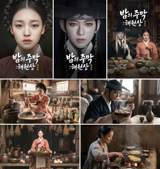Posters and key scene stills from "Haewonsang: Table of Wishes"