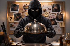 The process of analyzing relationships among participants and guessing the identity of the person who cooked the dish through intense reasoning and blind cooking