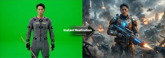 Deep Learning AI for identity preservation and visual fidelity; Generative AI for backgrounds, costumes, props, and visual effects.