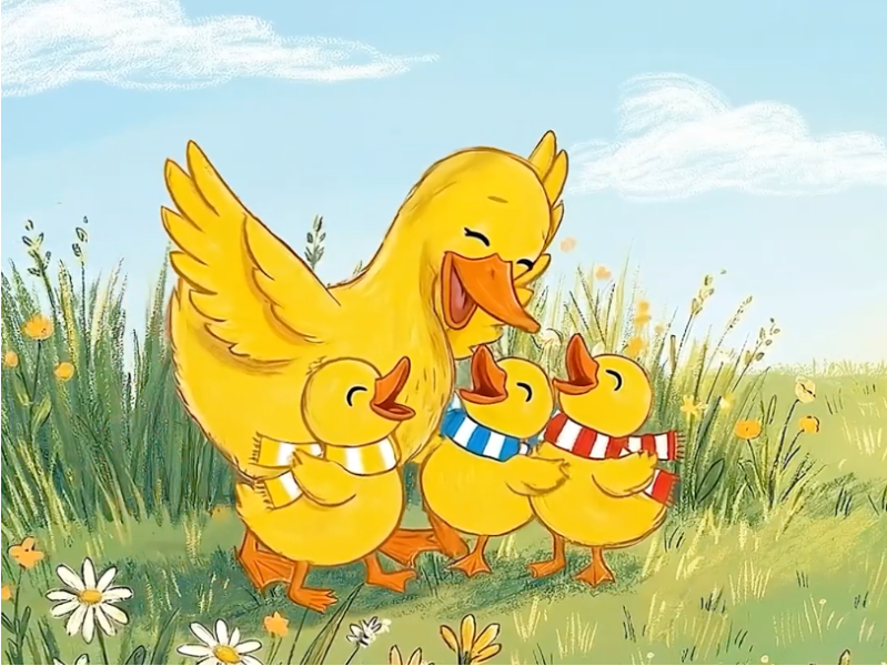 A Loving Duck Family in the Pond