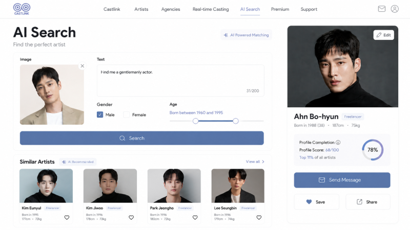 Screen of AI Search & AI Recommened Web Services in CASTLINK