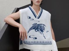 Blue-and-White Porcelain Knit Vest