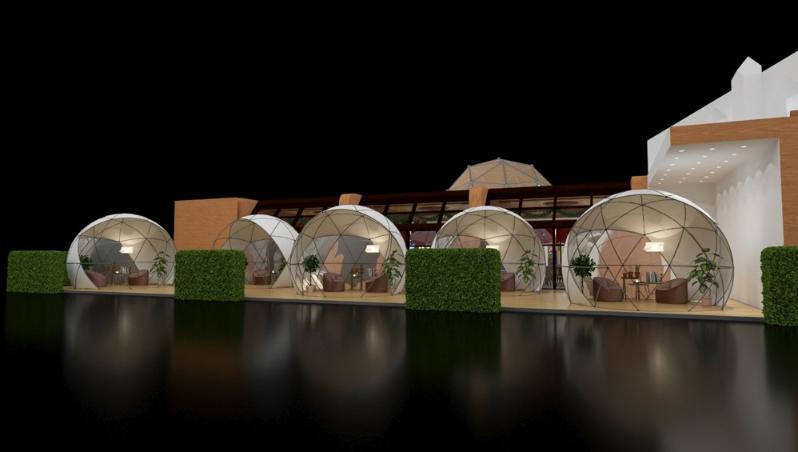 An outdoor cafeteria outside the exhibition hall