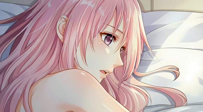 Female lead character visual lying in bed