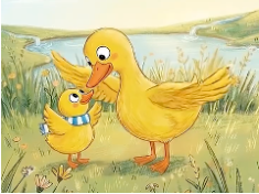 A Loving Duck Family in the Pond