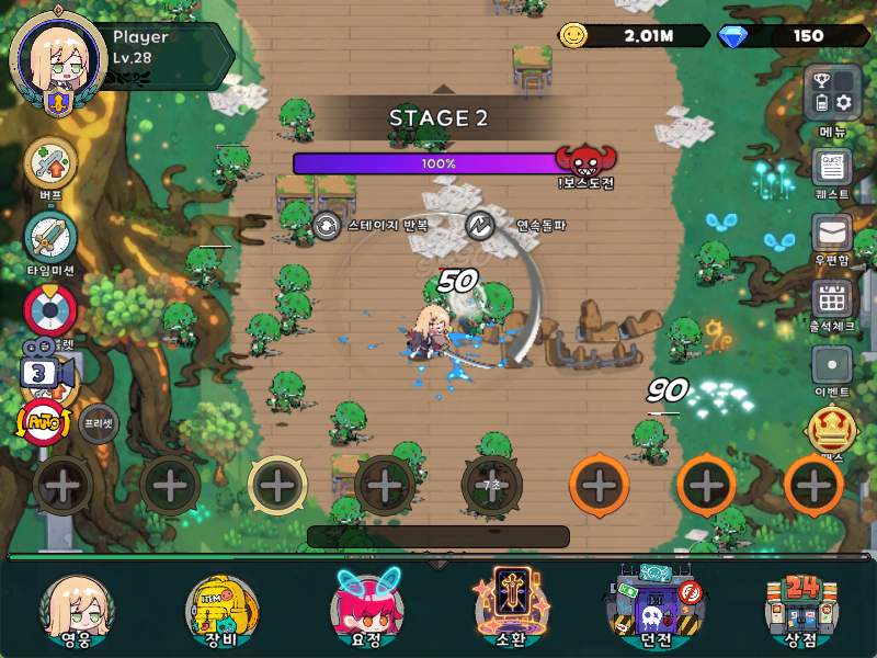In-game screenshot of School Girl Idle showcasing character combat and progression.