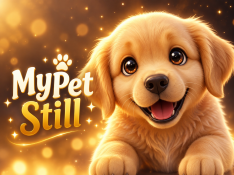 App icon image for 'My Pet, Still With Me' featuring a smiling golden retriever puppy bathed in warm golden light.