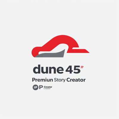 The logo of Dune45 Inc. features a striking red curved symbol inspired by a sand dune, paired with modern typography.  Symbol: The bold red curve represents a storytelling journey that is constantly evolving and expanding, capturing both the fluidity and the creative dynamism of original narratives.  Meaning: It reflects our identity as a "Premium Story IP Creator," highlighting the infinite potential of our original IPs and our mission to transform them into various media formats, such as dramas and webtoons.