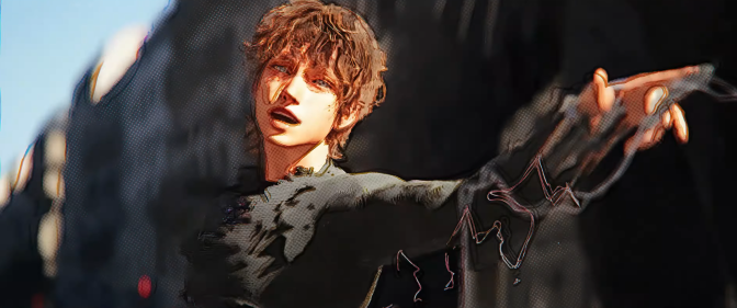 This detailed image shows DANTÉ’s performance movement reimagined with JUNKY CREAM’s cinematic and stylized visual look. Based on real movement and performance, the image uses CG and AI-assisted workflows to reinterpret color, texture, lighting, and character mood, expressing the dark and stylish atmosphere of the BRAZY universe. Beyond a simple music video scene, it demonstrates JUNKY CREAM’s hybrid production approach, where music, performance, animation, and character IP are combined into one visual language.