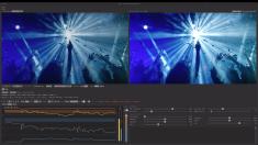 Live operation view: original SDR (left) and real-time HDR output (right) of a live concert feed, monitored with per-scene luminance measurement.