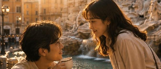 A scene capturing the young Jaeyoung and Junhee as they begin to fall in love near the Trevi Fountain in Rome. It represents the beginning of their intense 39-day romance and one of the brightest moments of their lives together.