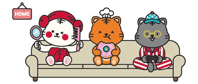 TTAERANG, YORANG, and IRANG enjoying their own ways of resting and having fun. DDANGDDANGE WORLD invites everyone to recognize what they need and reclaim time for themselves through everyday moments of washing, eating, playing, and resting.
