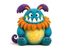 The monster, who has no friends, believes that if he swallows the stars in the sky he'll become beautiful and finally make lots of friends — so he swallows every star in the night sky. As a result, his belly is always round and full, glittering with the stars inside it.