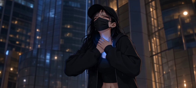 Jenny, slowly losing herself to the necklace, suffering alone amid the city lights.
