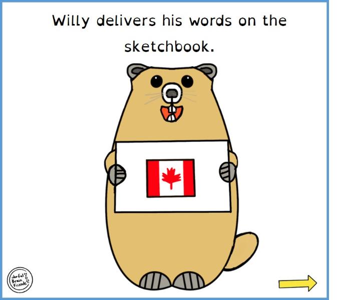 Willy, the squirrel is non-specking autism friend. He communicates through his schetch pad. 