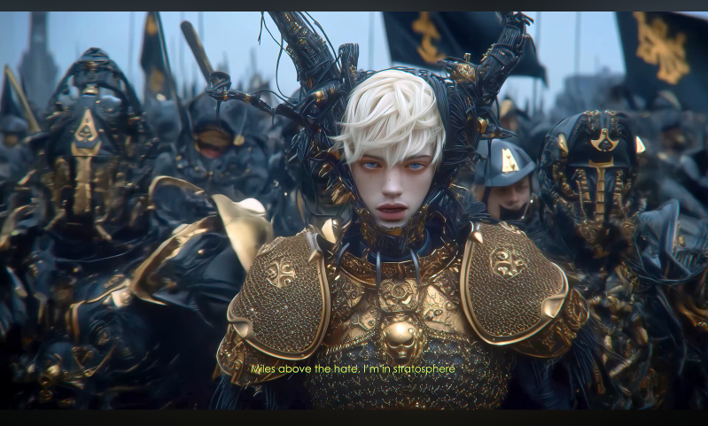A captured image showcasing the world and visuals of an AI film pilot project through a music video format.