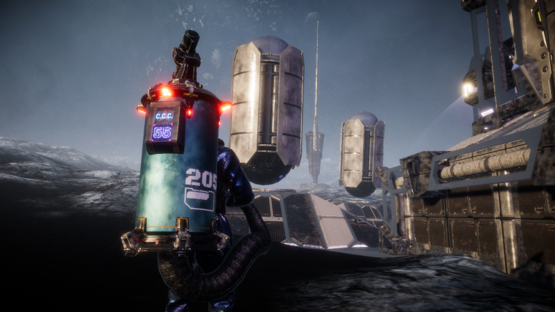 A cleaner working on an alien planet with extraction gear