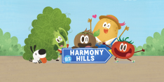 Key visual featuring the main characters of Harmony Hills