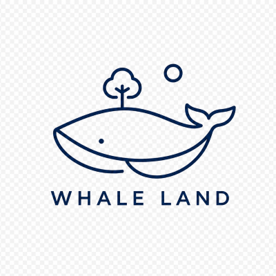 Our logo depicts a whale voyaging across the vast ocean, embodying Whaleland’s dream of riding on its back and exploring the world.