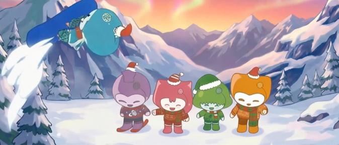 As part of the music video’s storyline, the journey to find Santa is depicted through a snowboarding scene.