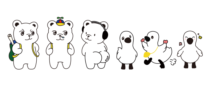 Various poses of TALEBAG’s main character, Tale, and the baby swan, Deokdeoky.