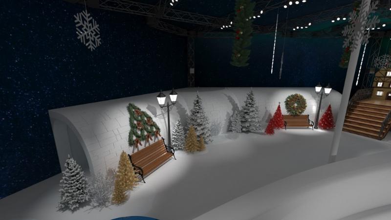 An indoor space with a media experience and a photo zone