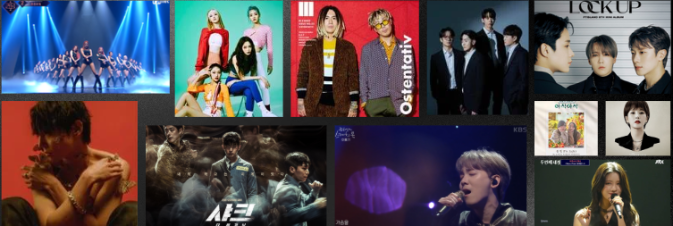 Album covers from K-pop and OST projects in which ZENTA7 participated, showcasing music production and songwriting credits.