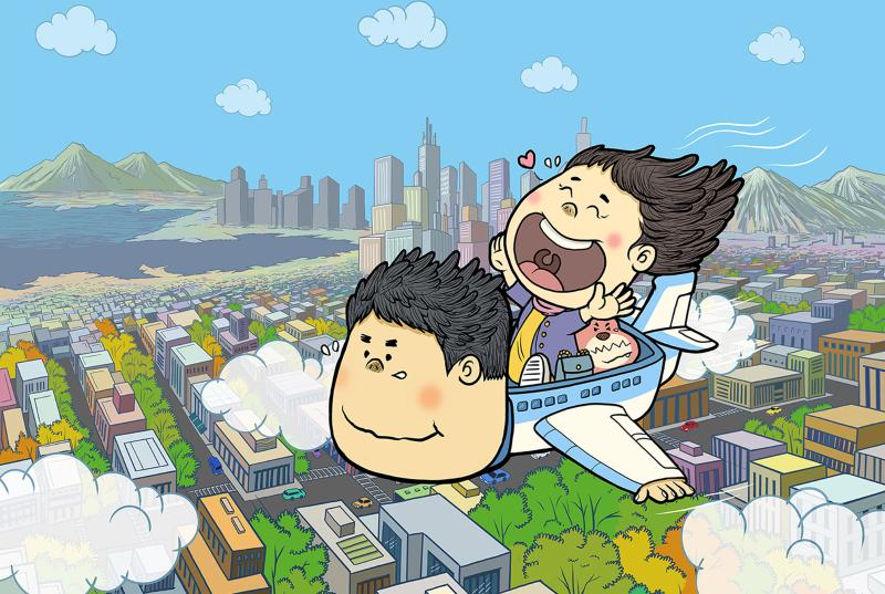 "Yahoo!" I'm flying~ Riding on Casimo's airplane~