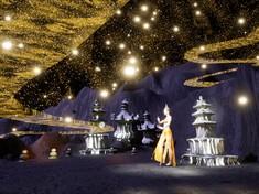 A motion-captured gut performer reenacts traditional rituals in a metaverse space inspired by Jeju mythology