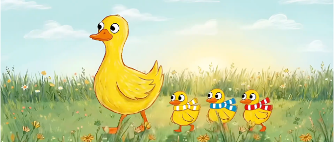 A Loving Duck Family in the Pond