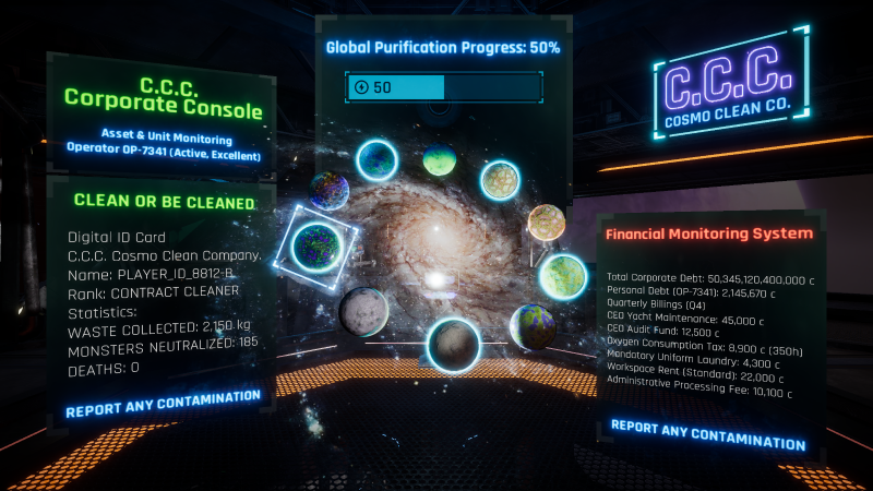 Main lobby UI showing global purification progress
