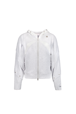 Bound Waffle Reversed Raglan Hood Zip-Up (MELANGE WHITE)
