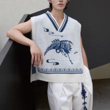 Blue-and-White Porcelain Knit Vest