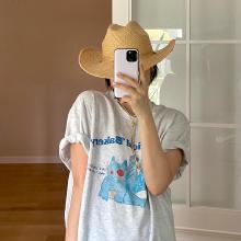 Physical Bakery Cat drawing printed Over-fit T-shirts (Yoga)