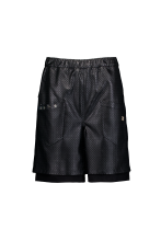 Leather Dagger Punched Layered Shorts (BLACK)