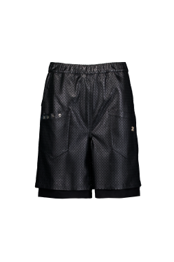 Leather Dagger Punched Layered Shorts (BLACK)