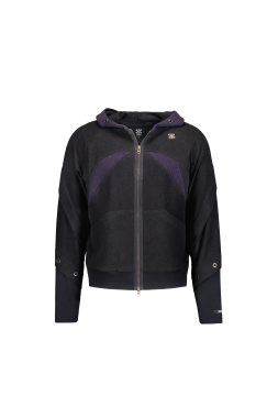 Bound Waffle Reversed Raglan Hood Zip-Up (BLACK)