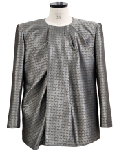 Angled shoulder jacket with asymmetrical pleated details